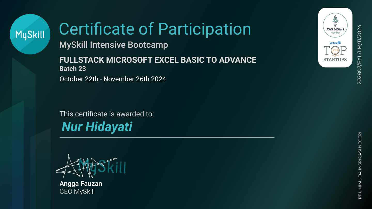 Sertifikat Full Stack Microsoft Excel Basic to Advance